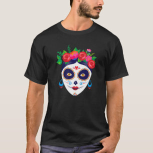 Mexican Sugar Color Skull Girl Halloween Dia De Lo T-Shirt