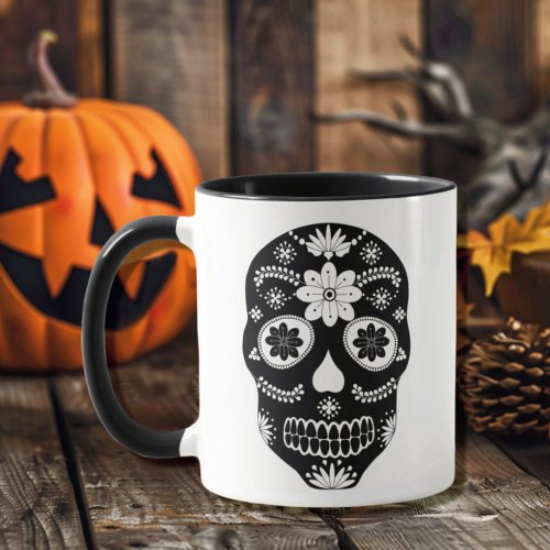 Mexican Sugar Skull 2 Black And White Mug