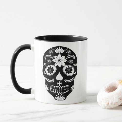 Mexican Sugar Skull 2 Black And White Mug