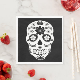 Mexican Sugar Skull 2 Black And White Napkins