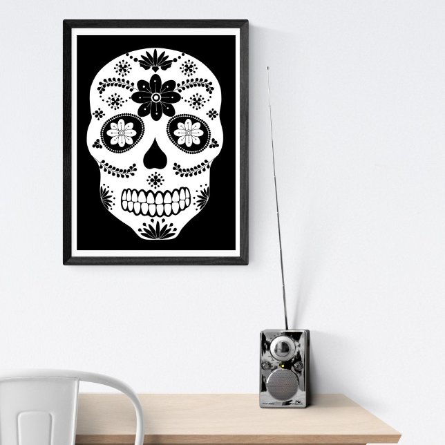 Mexican Sugar Skull 2 Black And White Poster (Creator Uploaded)
