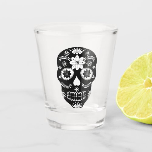 Mexican Sugar Skull 2 Black And White Shot Glass