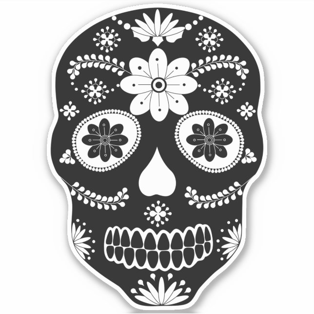 Mexican Sugar Skull 2 Black And White Sticker (Front)