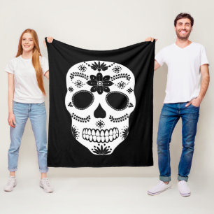 Mexican Sugar Skull Black And White Fleece Blanket
