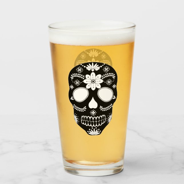Mexican Sugar Skull Black And White Glass (Front Filled)