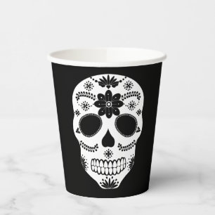 Mexican Sugar Skull Black And White Paper Cups