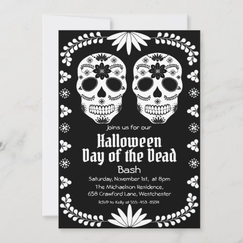 Mexican Sugar Skull Black And White Party Invitation