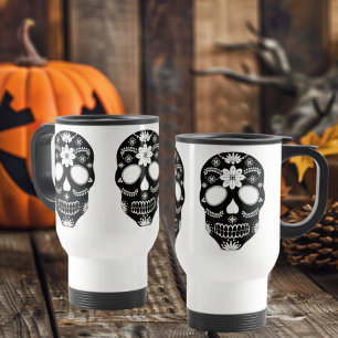 Mexican Sugar Skull Black And White Travel Mug