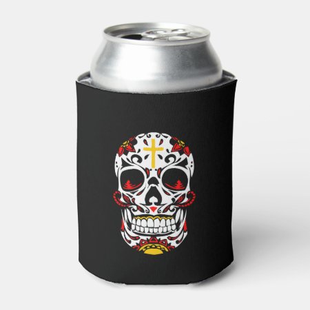 Mexican Sugar Skull Christian Cross On Forehead Can Cooler