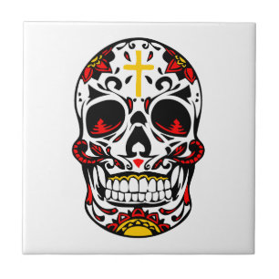 Mexican Sugar Skull Christian Cross On Forehead Ceramic Tile