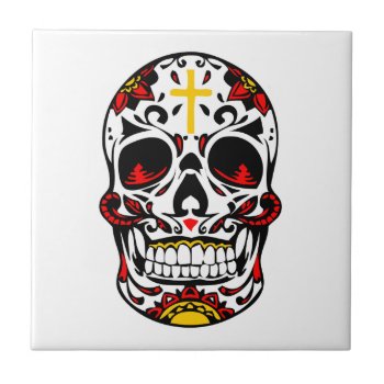Mexican Sugar Skull Christian Cross On Forehead Ceramic Tile by TattooSugarSkulls at Zazzle