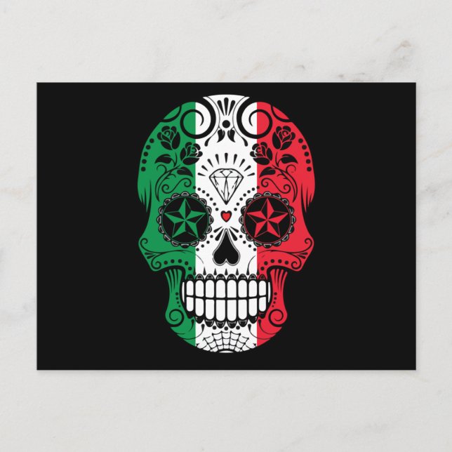 Mexican Sugar Skull, Cinco De Mayo Skull Postcard (Front)