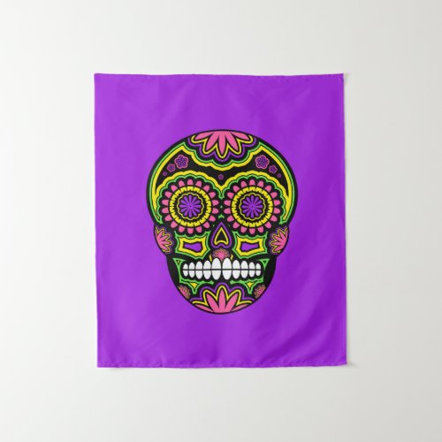 Mexican Sugar Skull Day Of The Dead Purple Tapestry