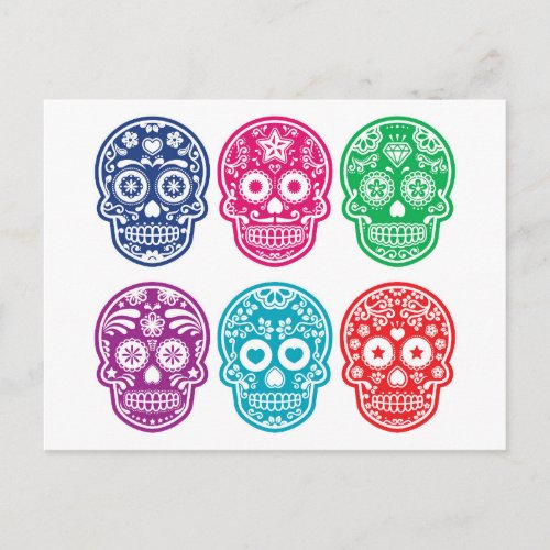 Mexican Sugar Skull Dia De Los Muertos Colorful Postcard