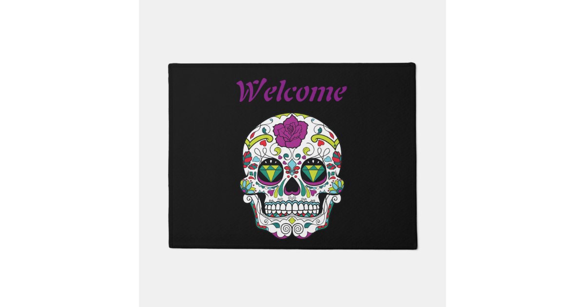 Blue Sugar Skull Print Door Mat main image 0