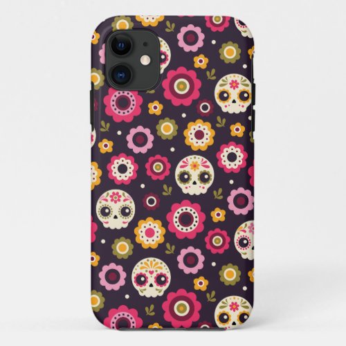 Mexican Sugar Skull Floral Pattern iPhone 11 Case