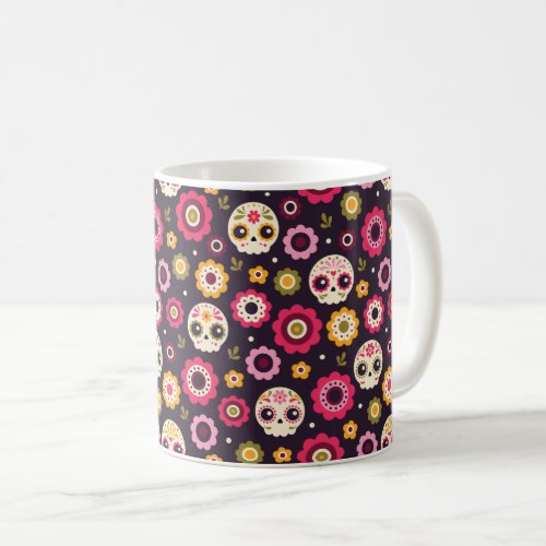 Mexican Sugar Skull Floral Pattern Coffee Mug