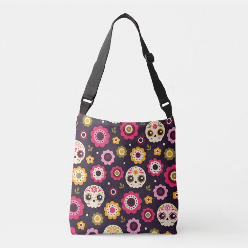 Mexican Sugar Skull Floral Pattern Crossbody Bag