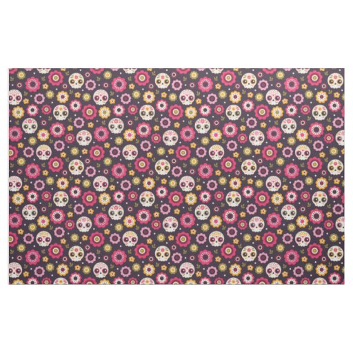 Mexican Sugar Skull Floral Pattern Fabric