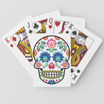 Mexican Sugar Skull  Polish Folk Art Style Playing Cards by RedKoala at Zazzle