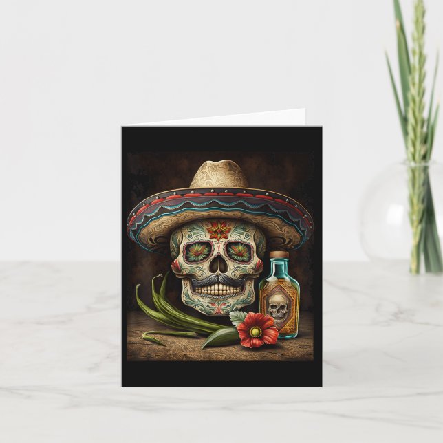 Mexican Sugar Skull Tequila Sombrero Cinco De Mayo Card (Front)