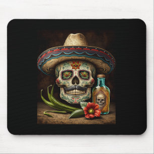 Mexican Sugar Skull Tequila Sombrero Cinco De Mayo Mouse Pad