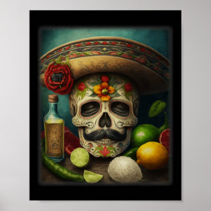 Mexican Sugar Skull Tequila Sombrero Cinco De Mayo Poster