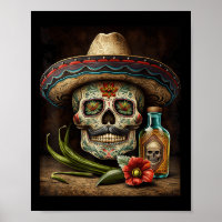 Mexican Sugar Skull Tequila Sombrero Cinco De Mayo