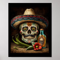 Mexican Sugar Skull Tequila Sombrero Cinco De Mayo