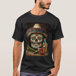 Mexican Sugar Skull Tequila Sombrero Cinco De Mayo T-Shirt