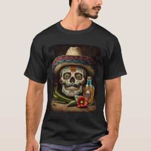 Mexican Sugar Skull Tequila Sombrero Cinco De Mayo T-Shirt