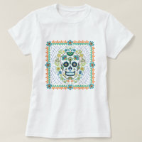Mexican Sugar Skull with Aqua flowers