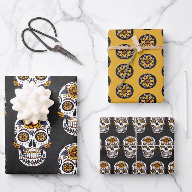 Mexican Sugar Skull Wrapping Paper Sheets (Front)