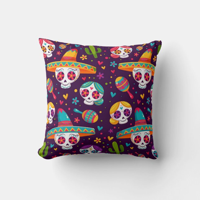 Mexican Sugar Skulls  Throw Pillow (Front)
