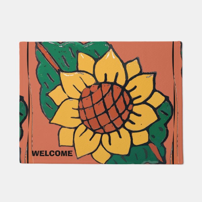 Mexican Sun Flower Tile  Style Country Floor Mat (Front)