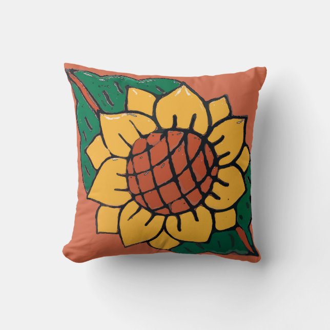 Mexican Sunflower Tile Throw Pillow (Front)