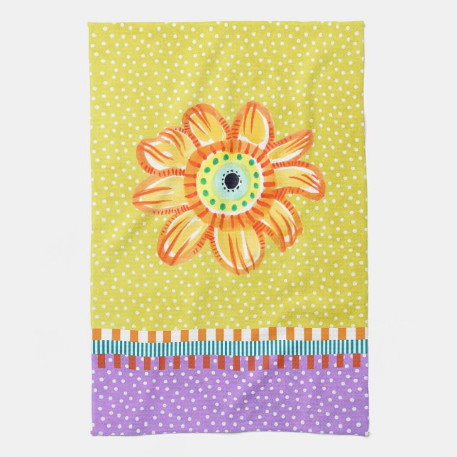 Mexican Sunflower Yellow Purple Kitchen Towel (Vertical)
