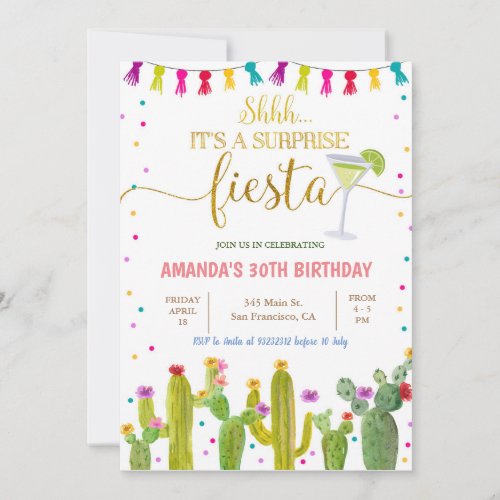 Mexican Surprise Fiesta Cactus Birthday Party Invitation