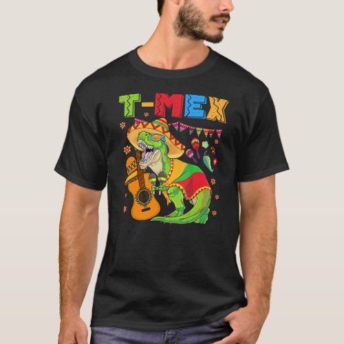 Mexican T Rex Dinosaur Guitar Sombrero Fiesta T_Shirt