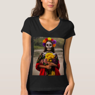 Women's Día de Muertos La Catrina Short Sleeve Graphic T-Shirt - Black XS