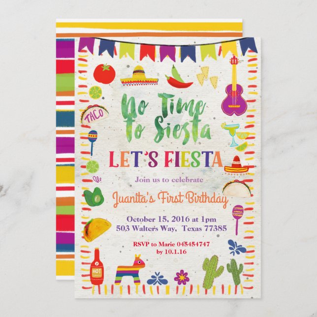 Mexican Taco 1st birthday Invitation (Front/Back)