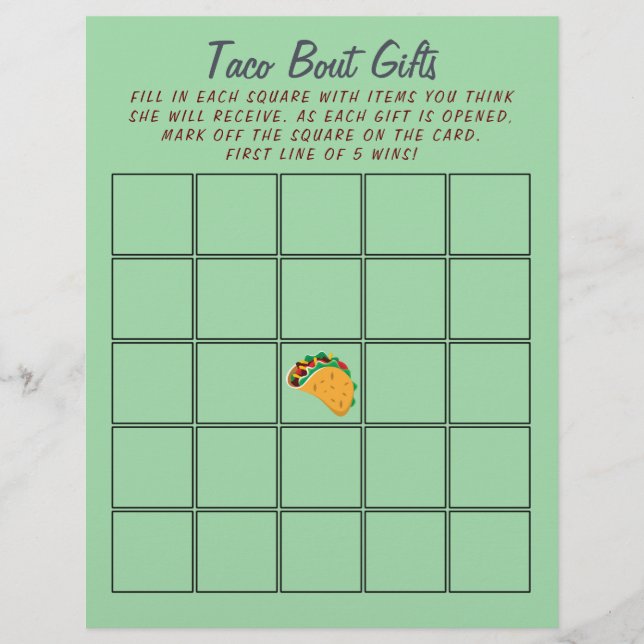 Mexican Taco Baby Shower Bingo 🌮 Festive Game (Front)