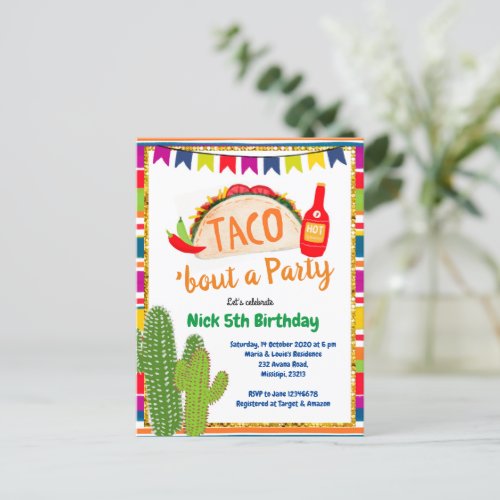 Mexican Taco Bout a Party Birthday Invitation Postcard