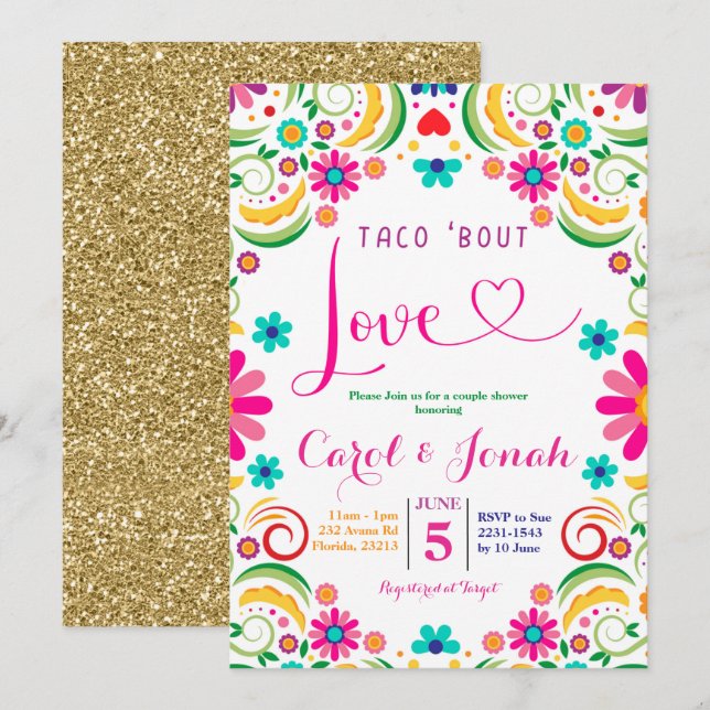 Mexican Taco 'bout Love Couple Shower Invitation (Front/Back)