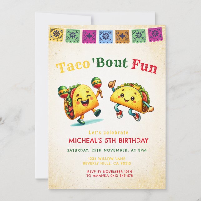 Mexican Taco 'bout Party Birthday Invitation (Front)