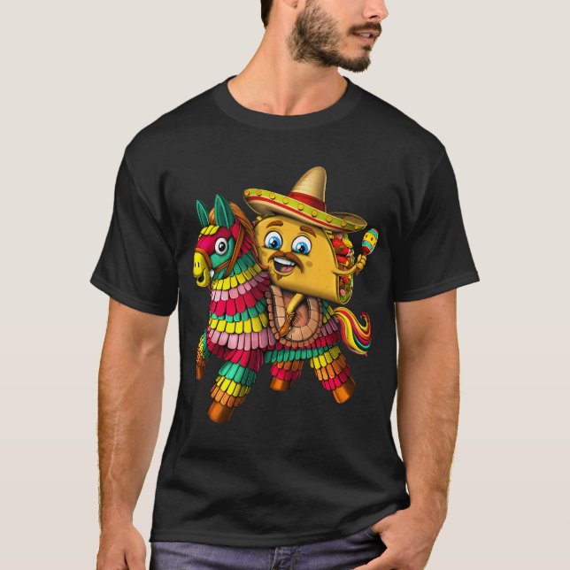 Mexican Taco Riding Pinata T-Shirt (Front)