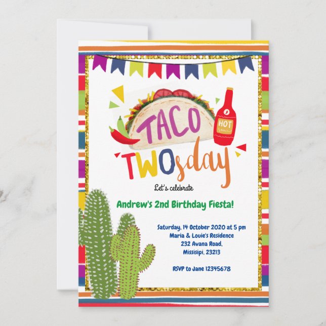 Mexican Taco Twosday Birthday Invitation (Front)