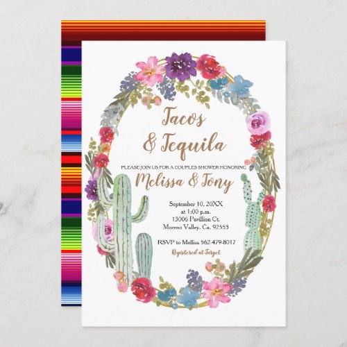 Mexican Tacos and Tequila Cactus Couples Shower  Invitation