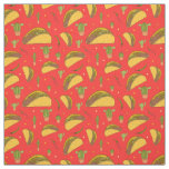 Mexican Tacos Cactus and Chillies Red Food Pattern Fabric