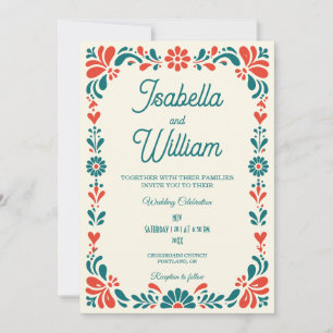 Mexican Talavera Blue Floral Wedding Invitation
